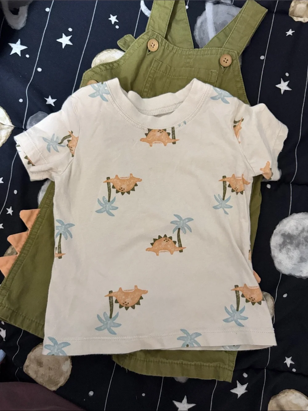 Carter's Olive Green Toddler Dinosaur Spike Overalls